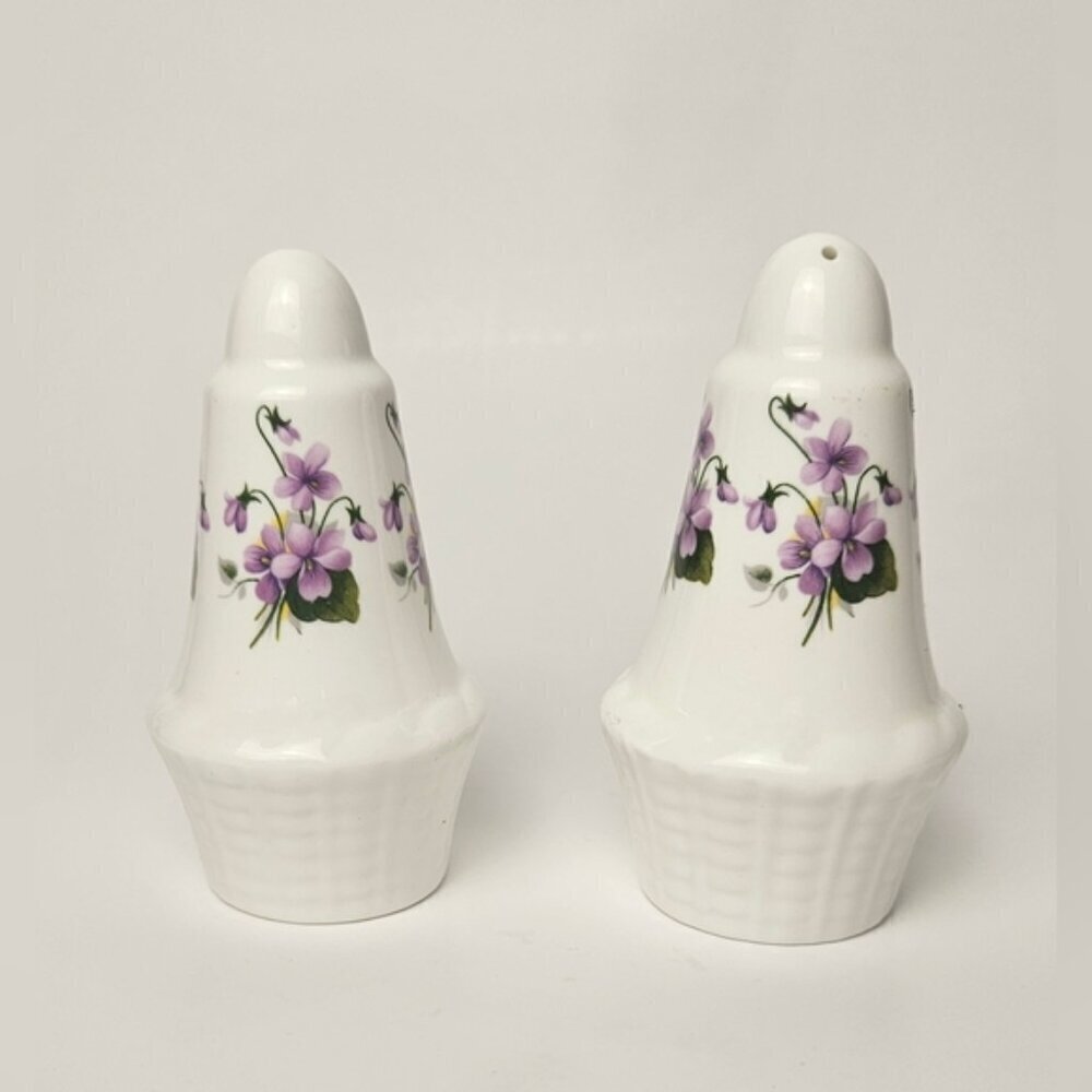 Vintage Sanford Fine Bone China Violet Salt and Pepper Shakers England